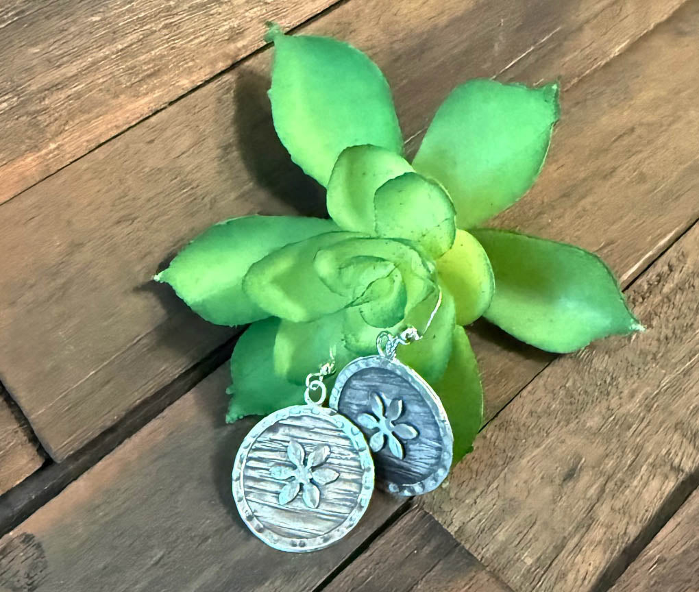Tree Birch Texture with a Flower Earrings