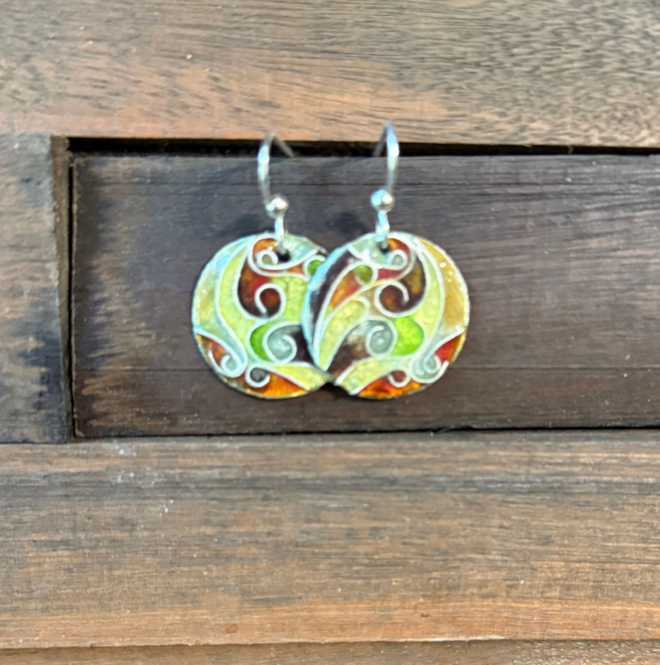 Cloisonne Fall Beautiful Colors Earrings with Sterling Silver Earwires
