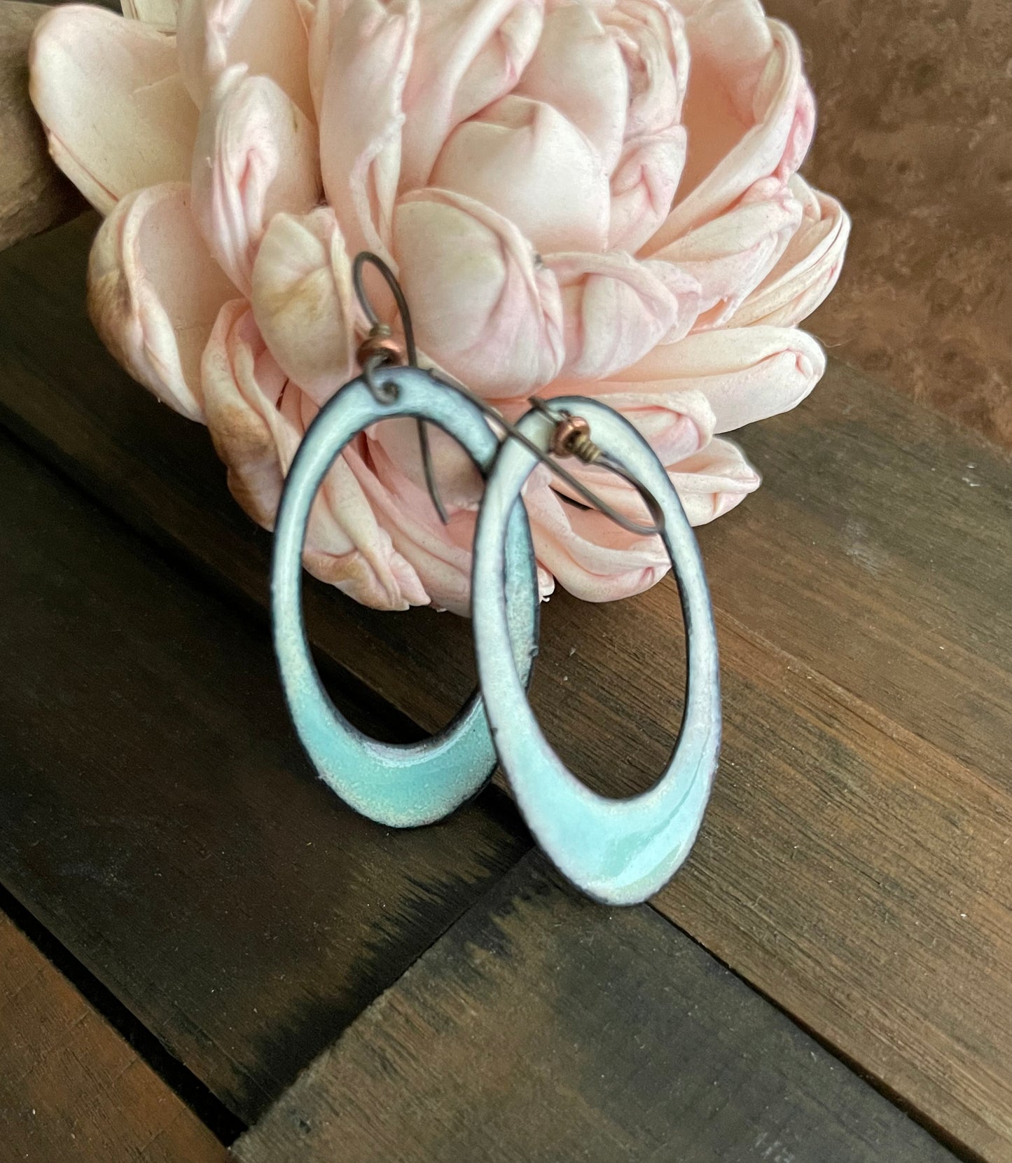 Enameled Light Blue Copper Earrings