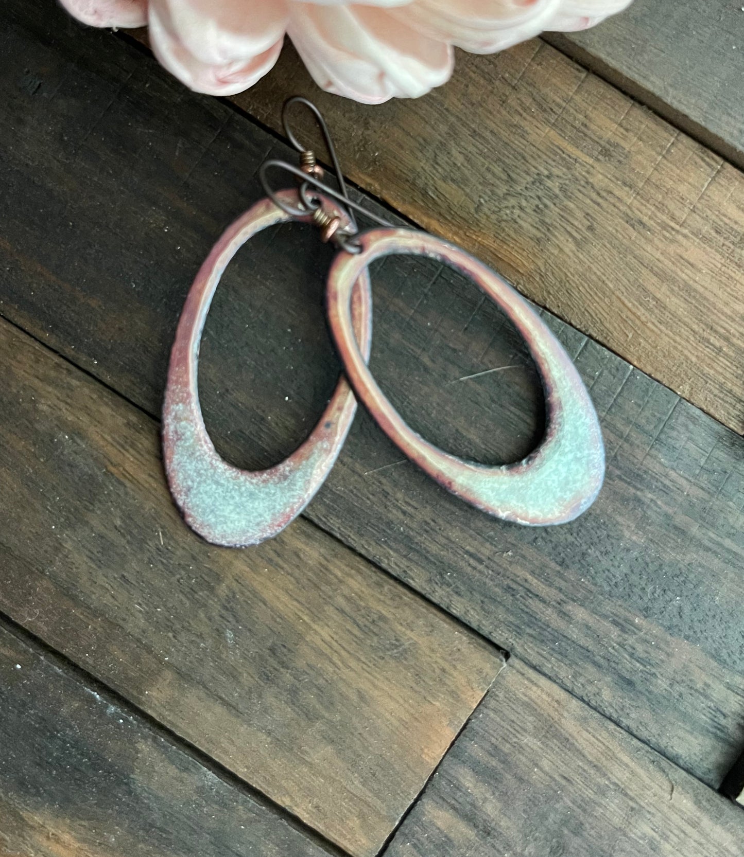 Enameled Rust with Light Blue Copper Earrings