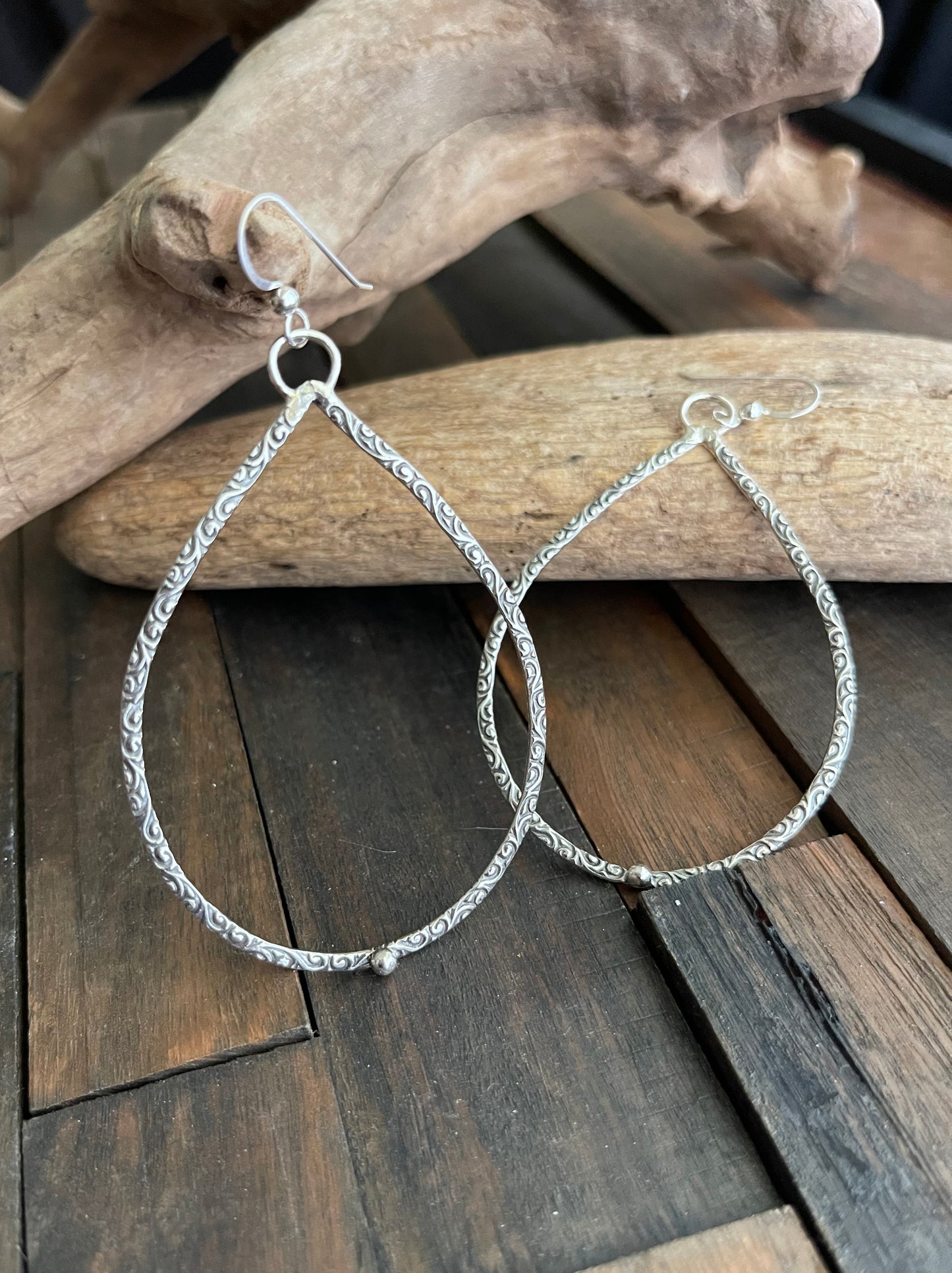 Patterned Teardrop Sterling Silver Earrings