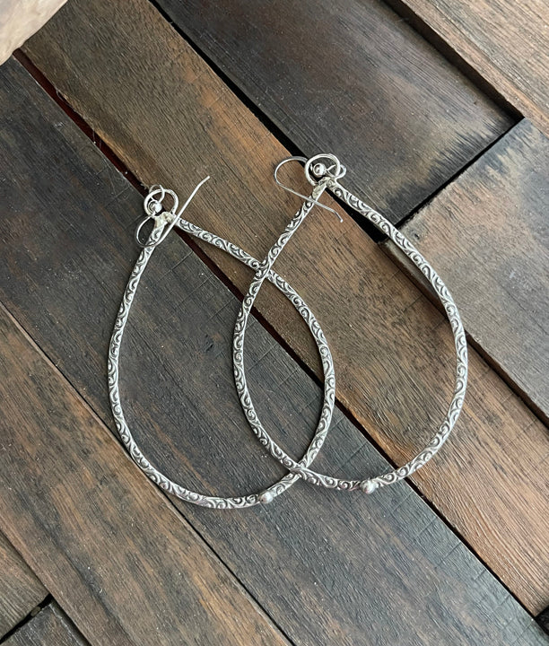 Patterned Teardrop Sterling Silver Earrings