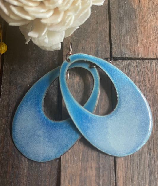 Enameled Blue Copper Earrings