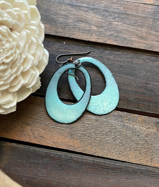 Enameled Blue with an accent of Cream Copper Earrings