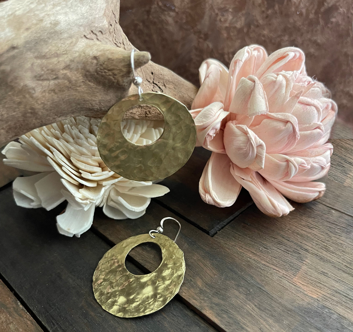 Brass Hammered Circle Earrings