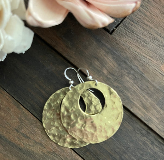 Brass Hammered Circle Earrings
