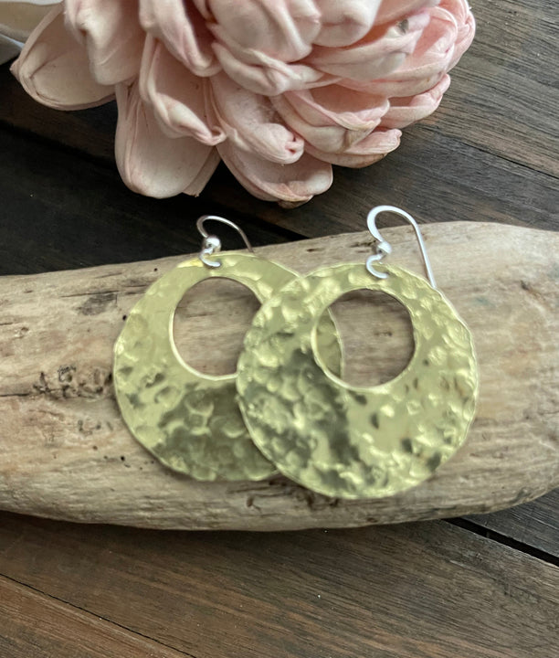 Brass Hammered Circle Earrings