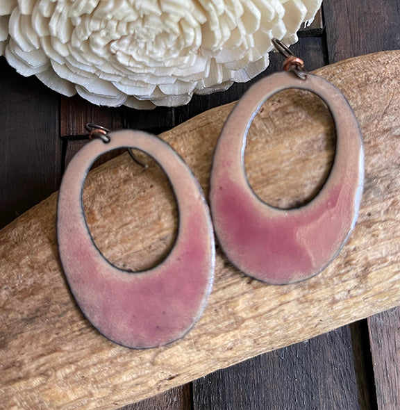Enameled Tan and Rose Pink Earrings