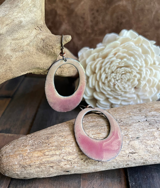 Enameled Tan and Rose Pink Earrings