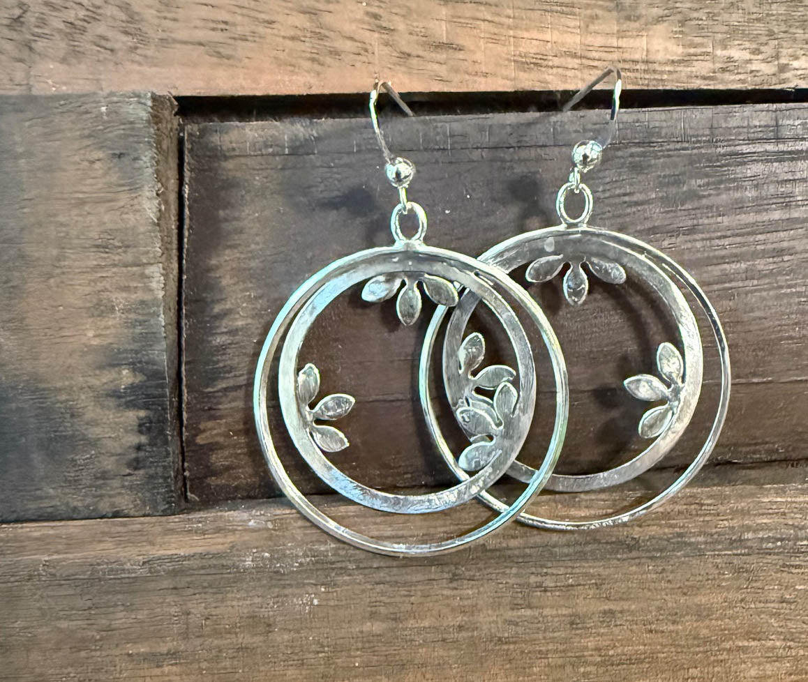 Sterling Silver Round Earrings with Dainty Flower