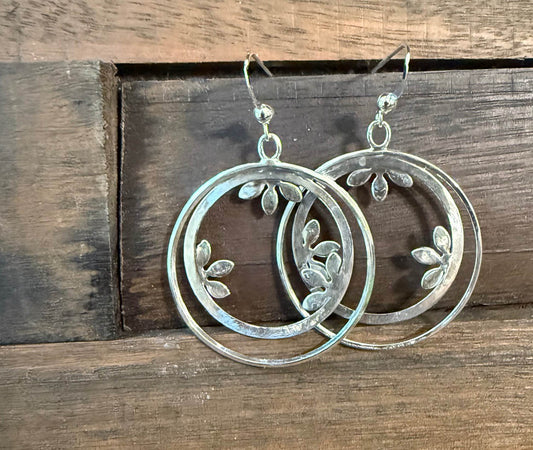 Sterling Silver Round Earrings with Dainty Flower