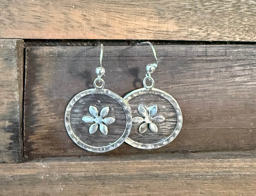 Tree Birch Texture with a Flower Earrings