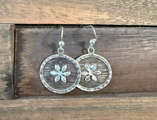 Tree Birch Texture with a Flower Earrings