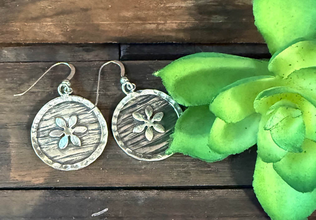 Tree Birch Texture with a Flower Earrings