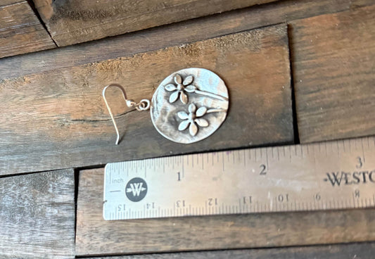 Circles with Cute Flowers Sterling Silver Earrings