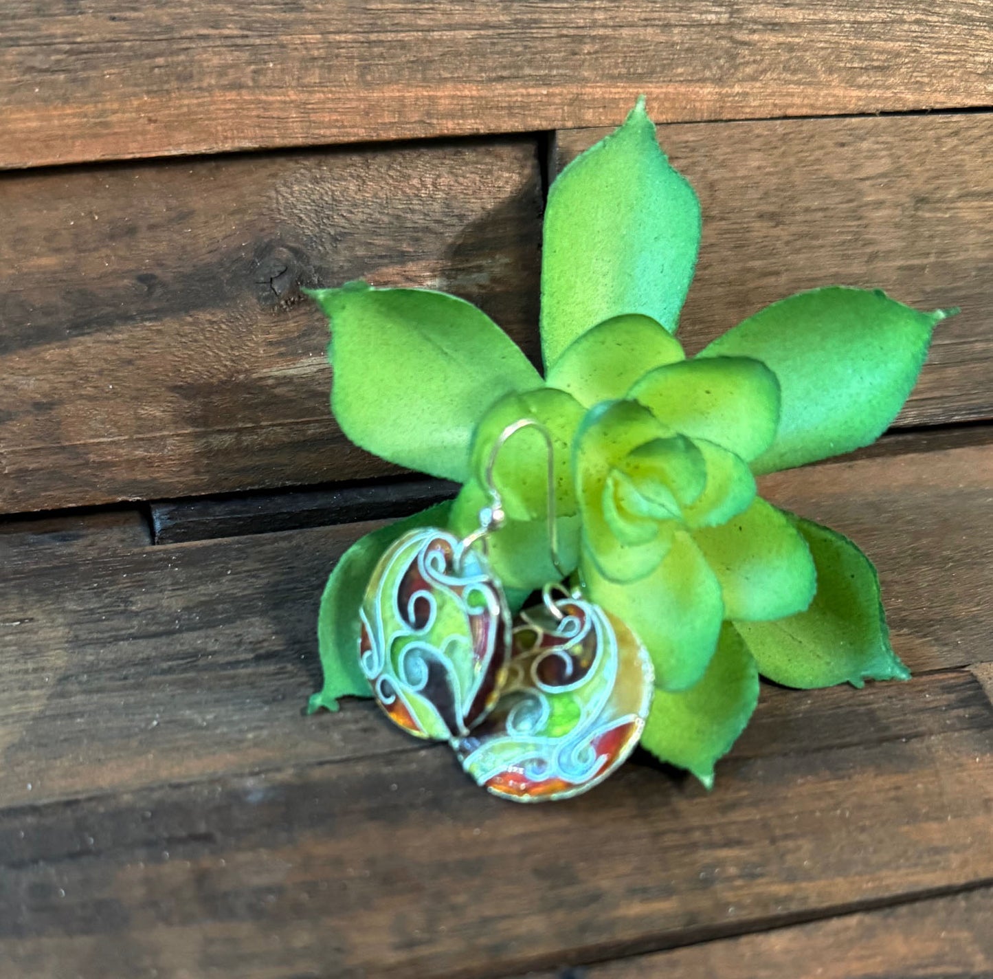 Cloisonne Fall Beautiful Colors Earrings with Sterling Silver Earwires