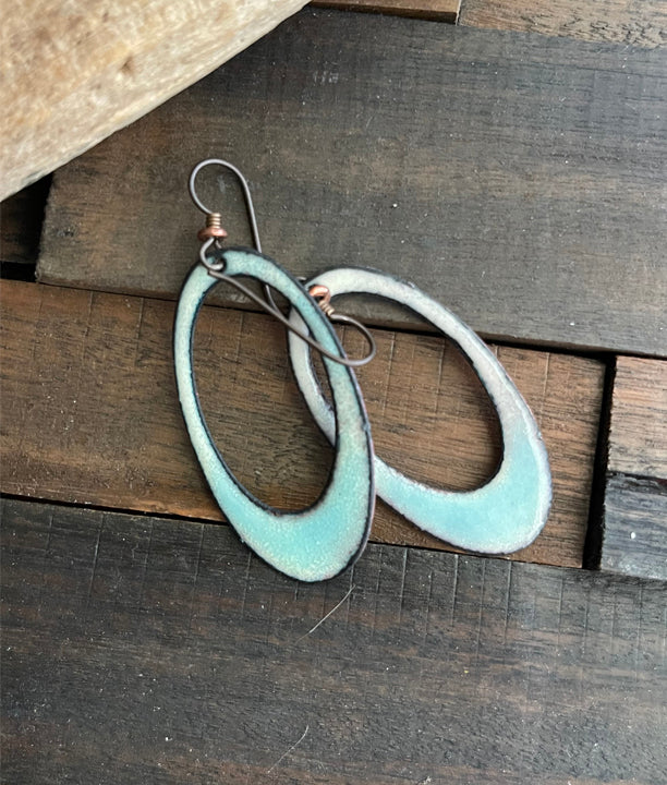 Enameled Light Blue Copper Earrings