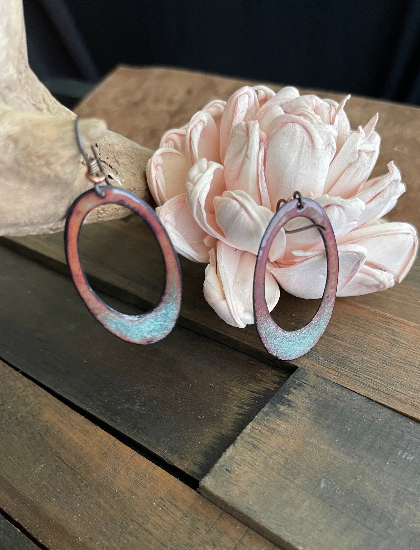 Enameled Rust with Light Blue Copper Earrings