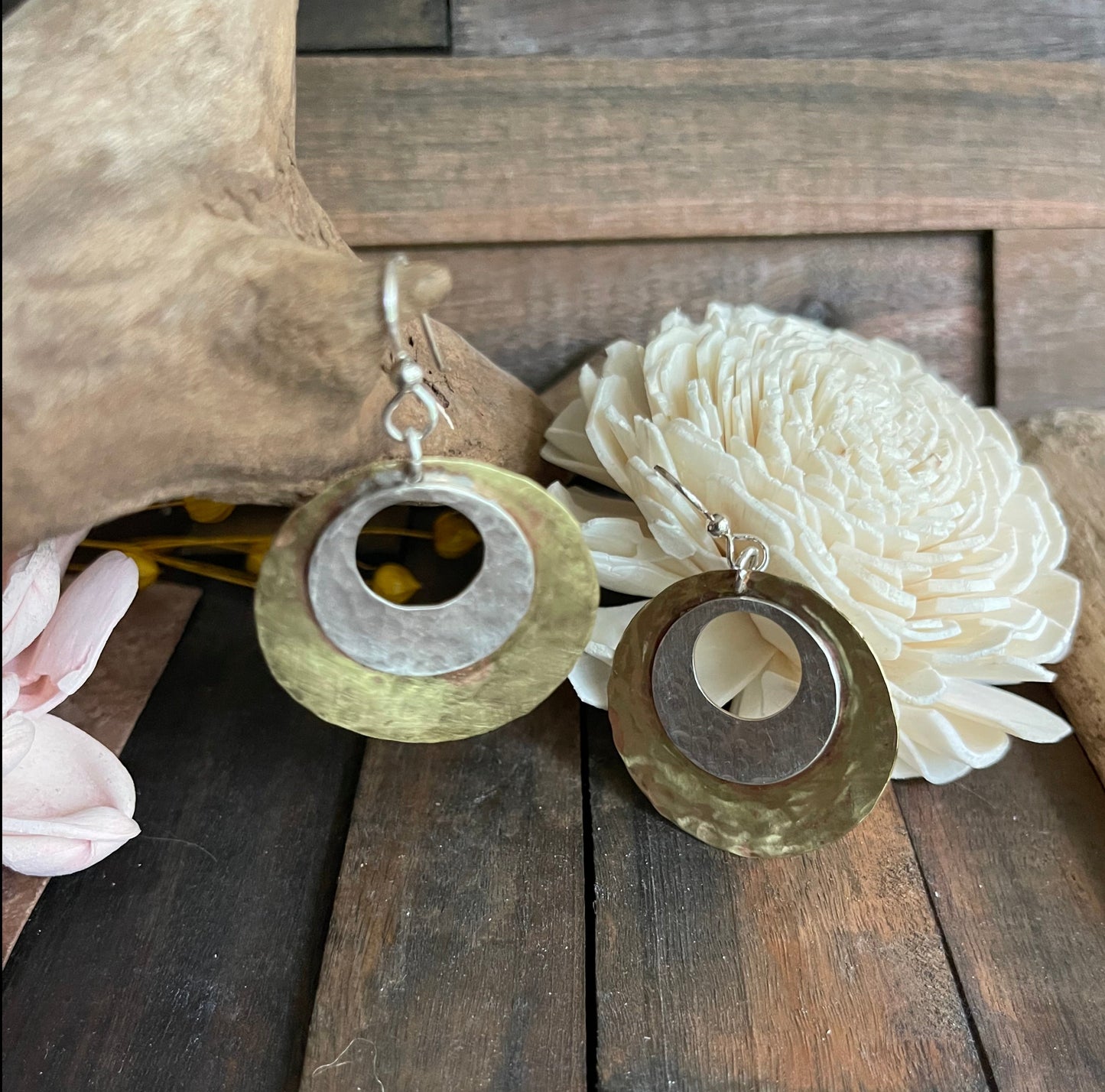 Sterling Silver and Brass Earrings