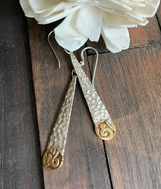 Sterling Silver Dangling Earrings with a Brass Circle