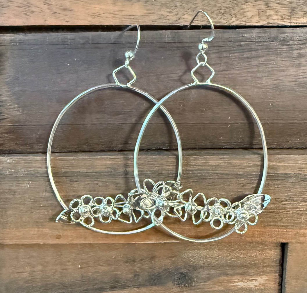 Larger Oval with Flowers Sterling Silver Earrings