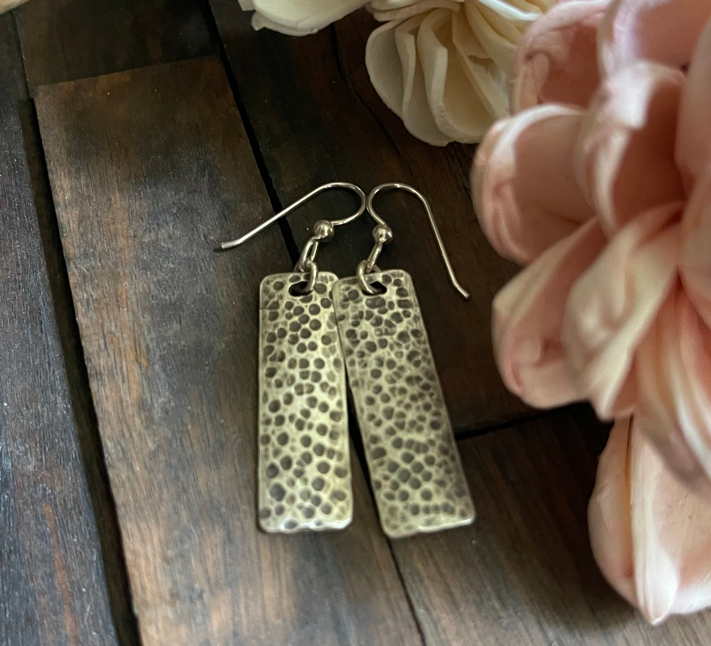 Rectangular Matte Finish Hammered Earrings