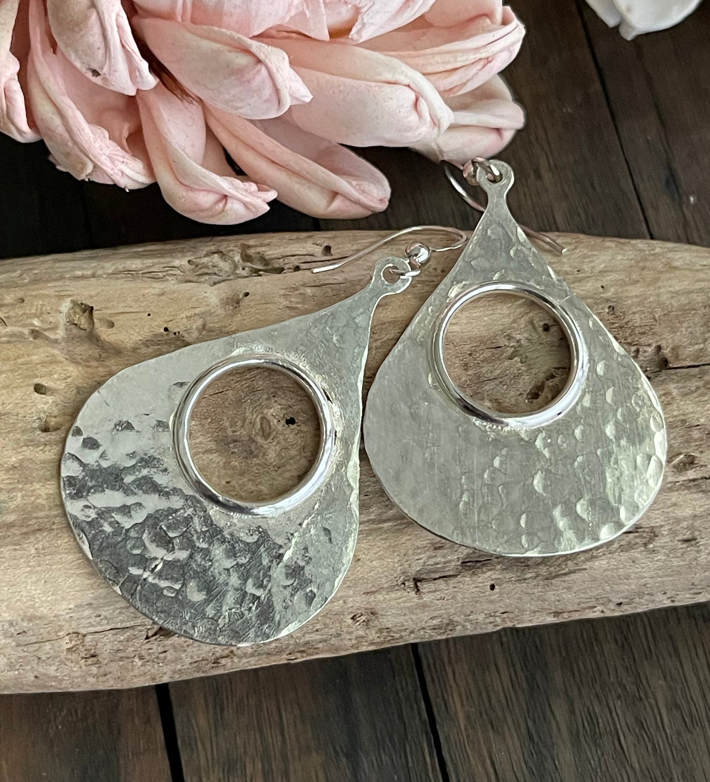 Sterling Silver Teardrop Hammered Earrings