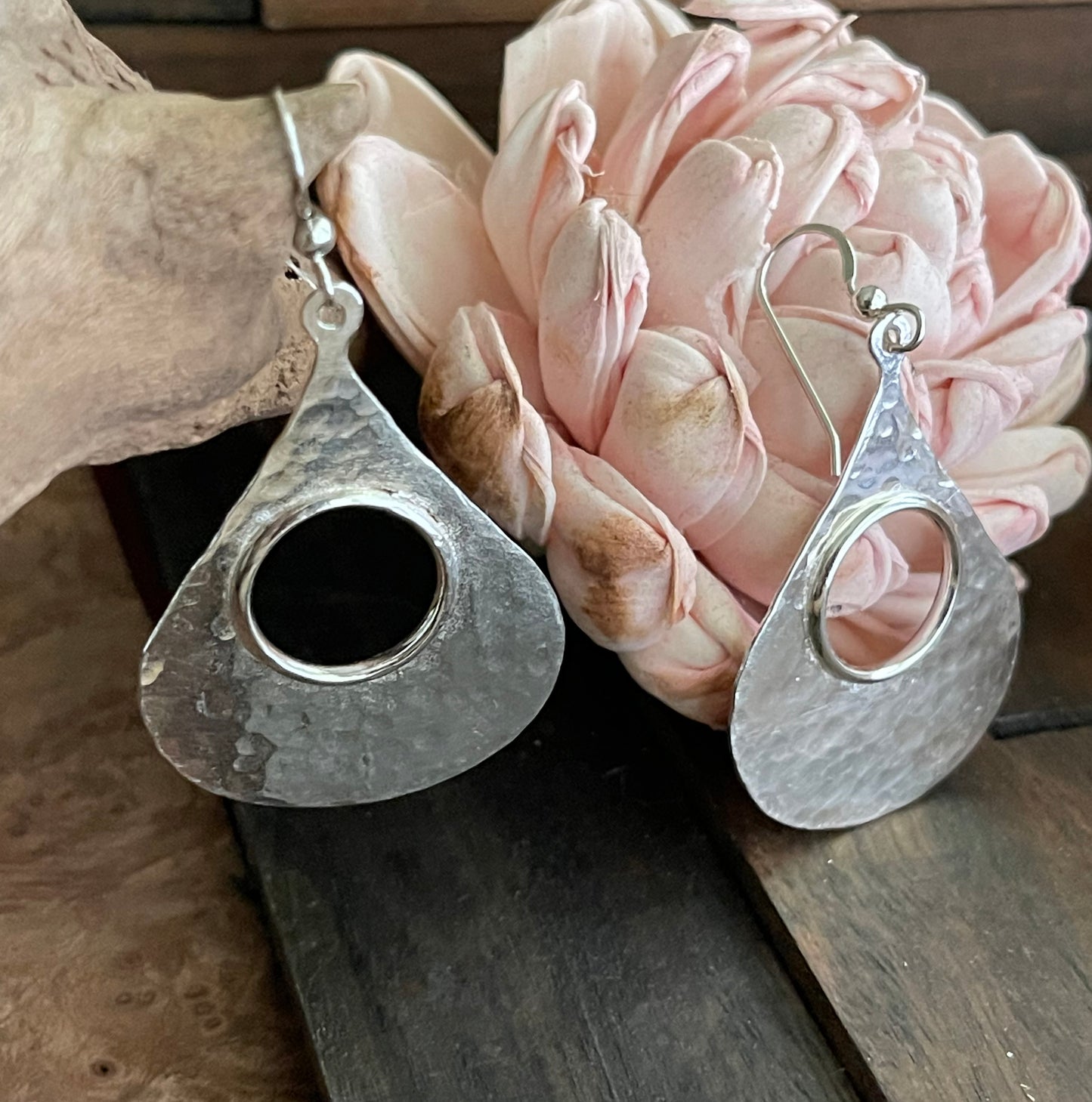 Sterling Silver Teardrop Hammered Earrings