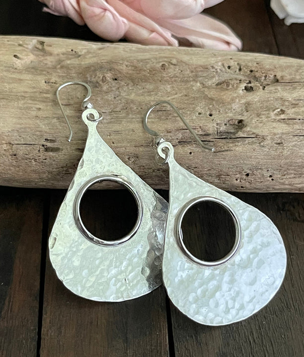 Sterling Silver Teardrop Hammered Earrings