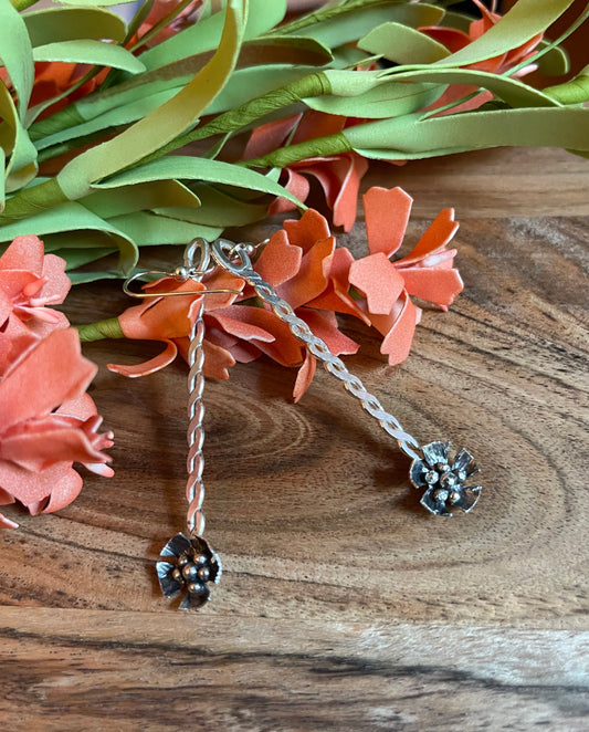 Dangling Sterling Silver Earrings with Flower