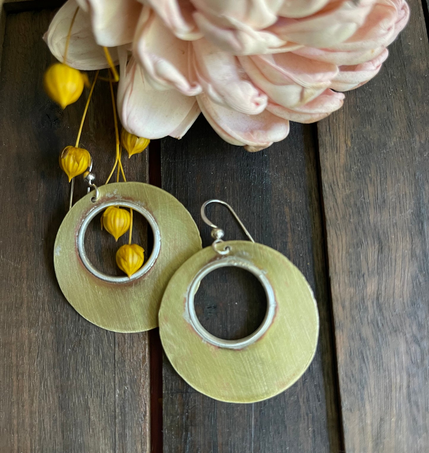 Sterling Silver and Brass Earrings