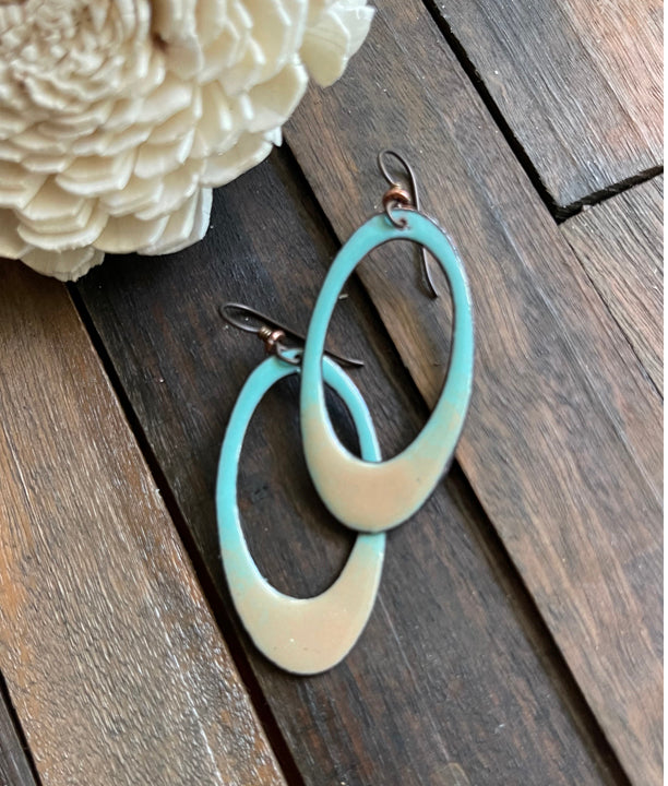 Enameled Oval Blue with Tan Earrings